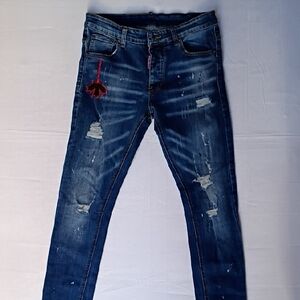 DSQUARED2 Men's Distressed Patches Blue Jeans Size EU 48